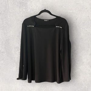 Bali Long Sleeve Black Top With Pearls Size XL